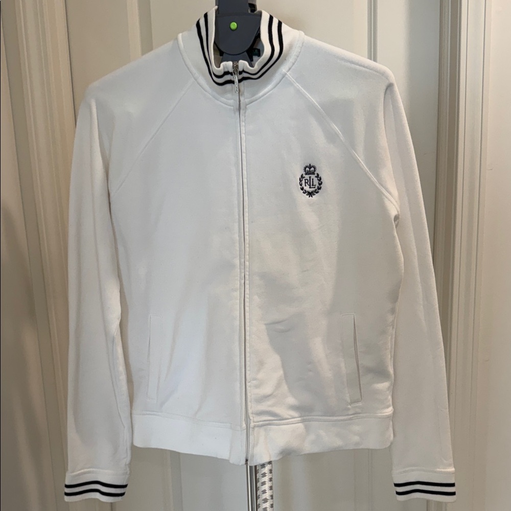 White Zip-Up Jacket with Embroidered Logo